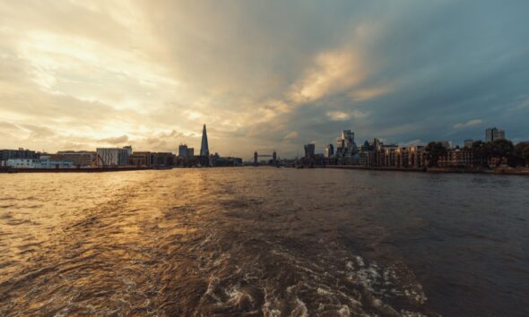 River Thames and London skyline at sunset
