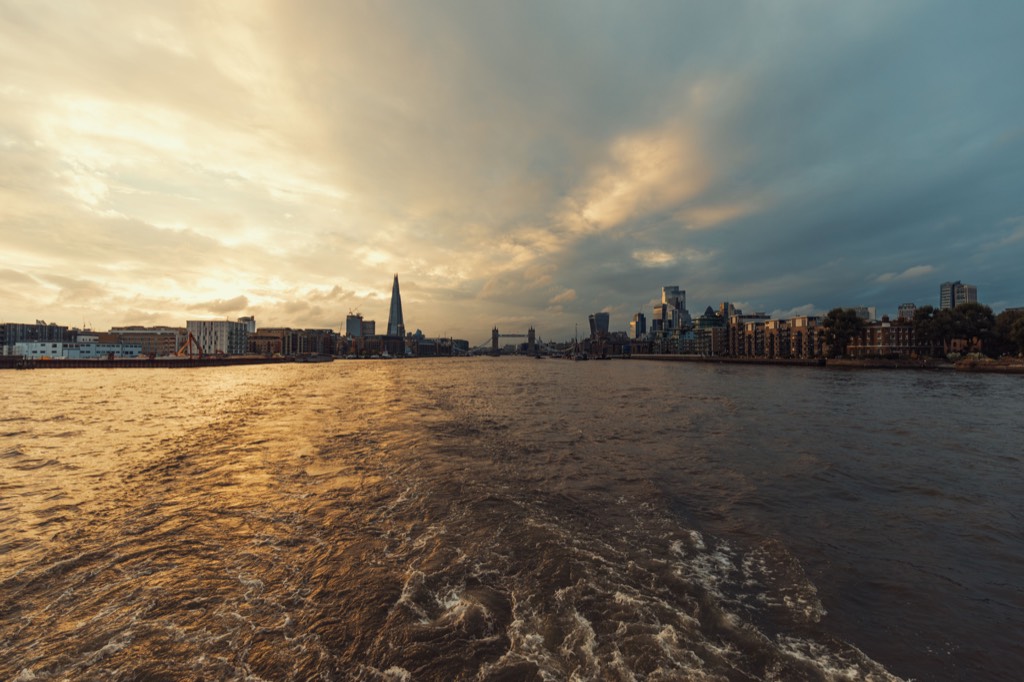 River Thames and London skyline at sunset