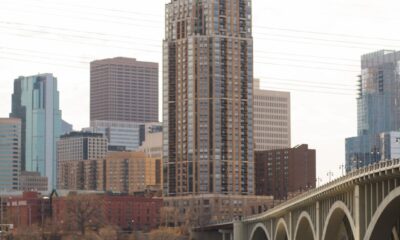 Minneapolis skyline and a bridge over the Mississippi River