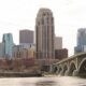 Minneapolis skyline and a bridge over the Mississippi River